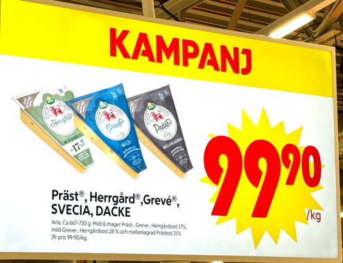 Arla ost prissatt per kilo