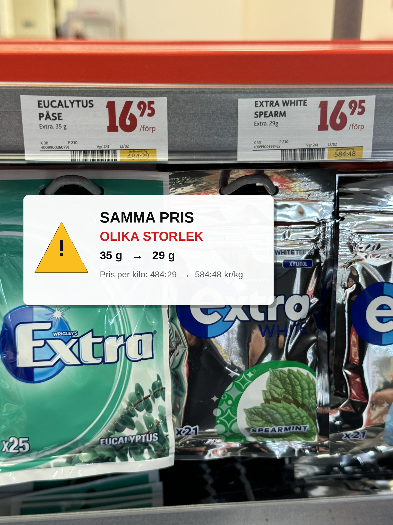 Illustration av hyllkantsmärkning vid krympflation